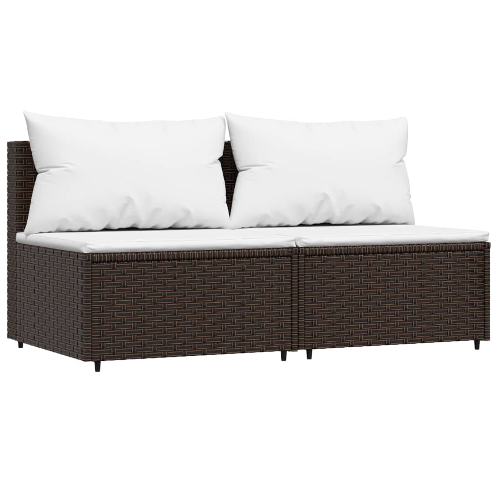 vidaXL Garten-Mittelsofas mit Kissen 2 Stk. Braun Poly Rattan Image