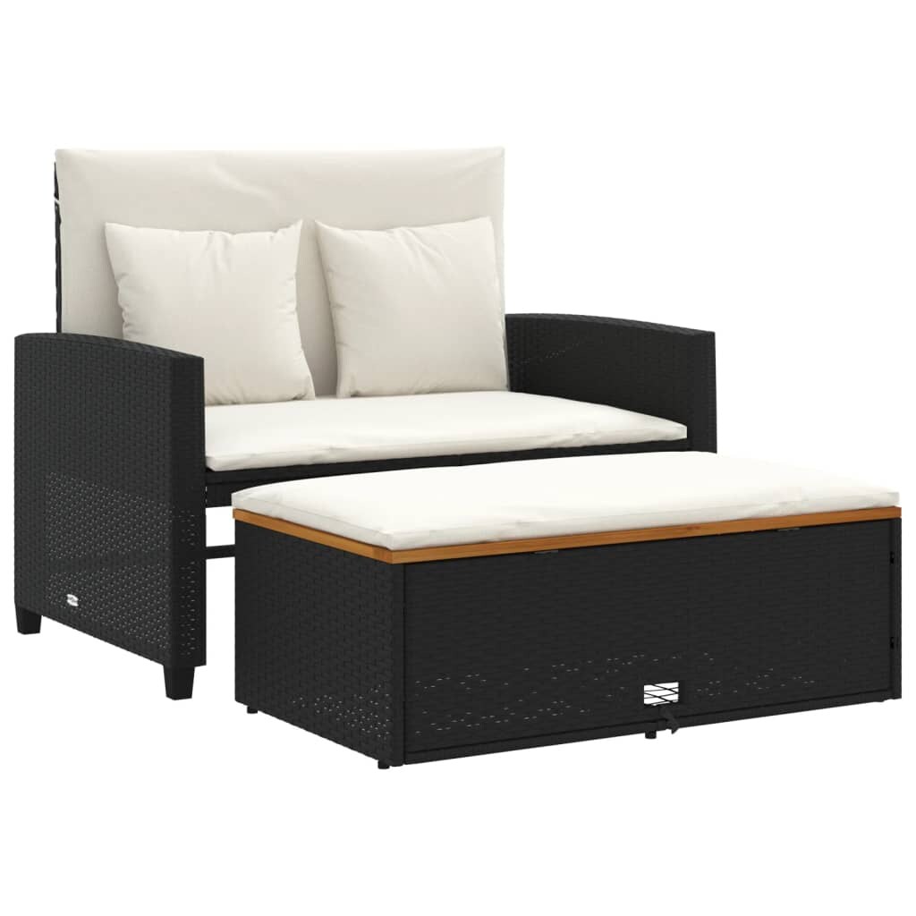vidaXL Gartensofa mit Kissen 2-Sitzer Schwarz Poly Rattan&Akazienholz Image