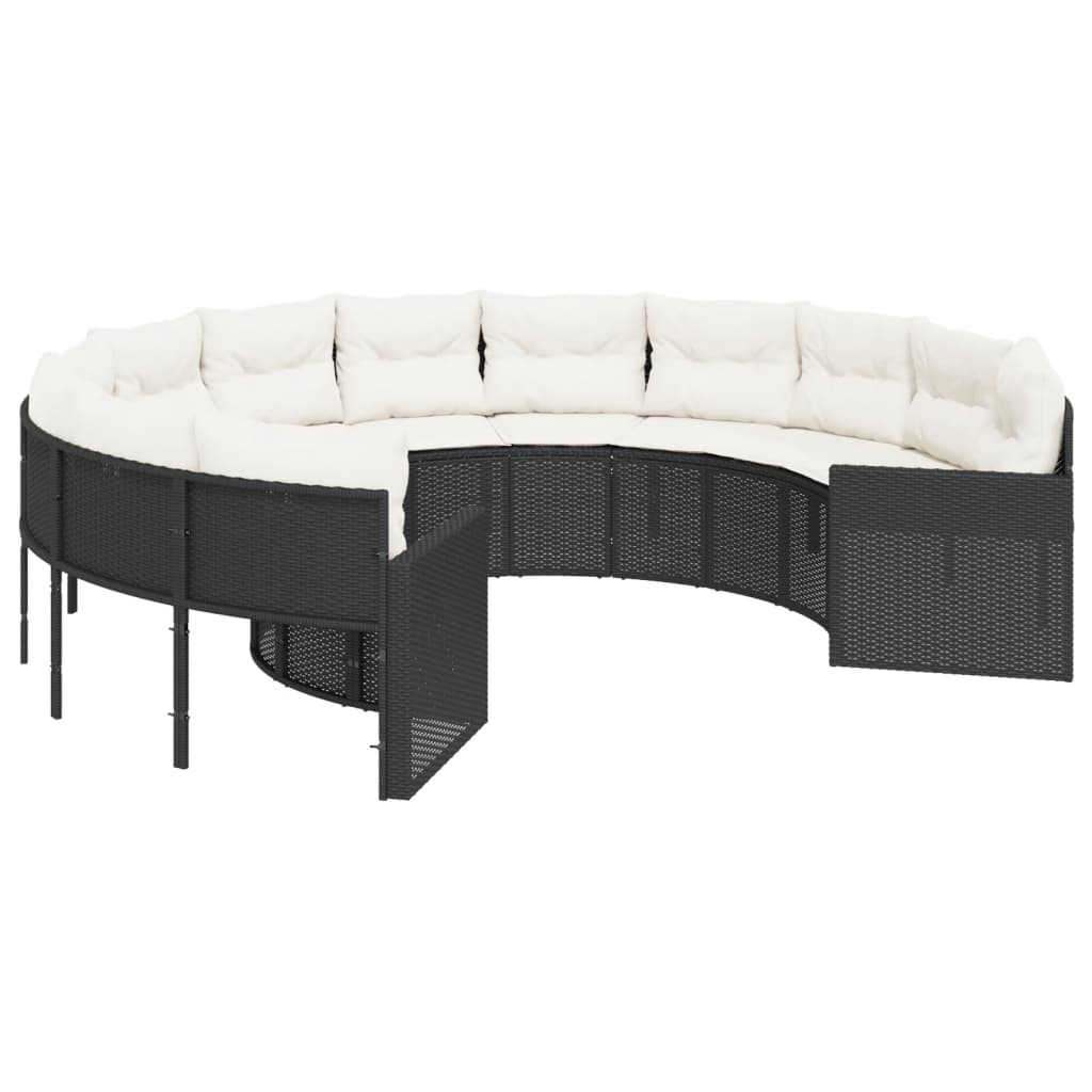 vidaXL Gartensofa mit Kissen Rund Schwarz Poly-Rattan Image