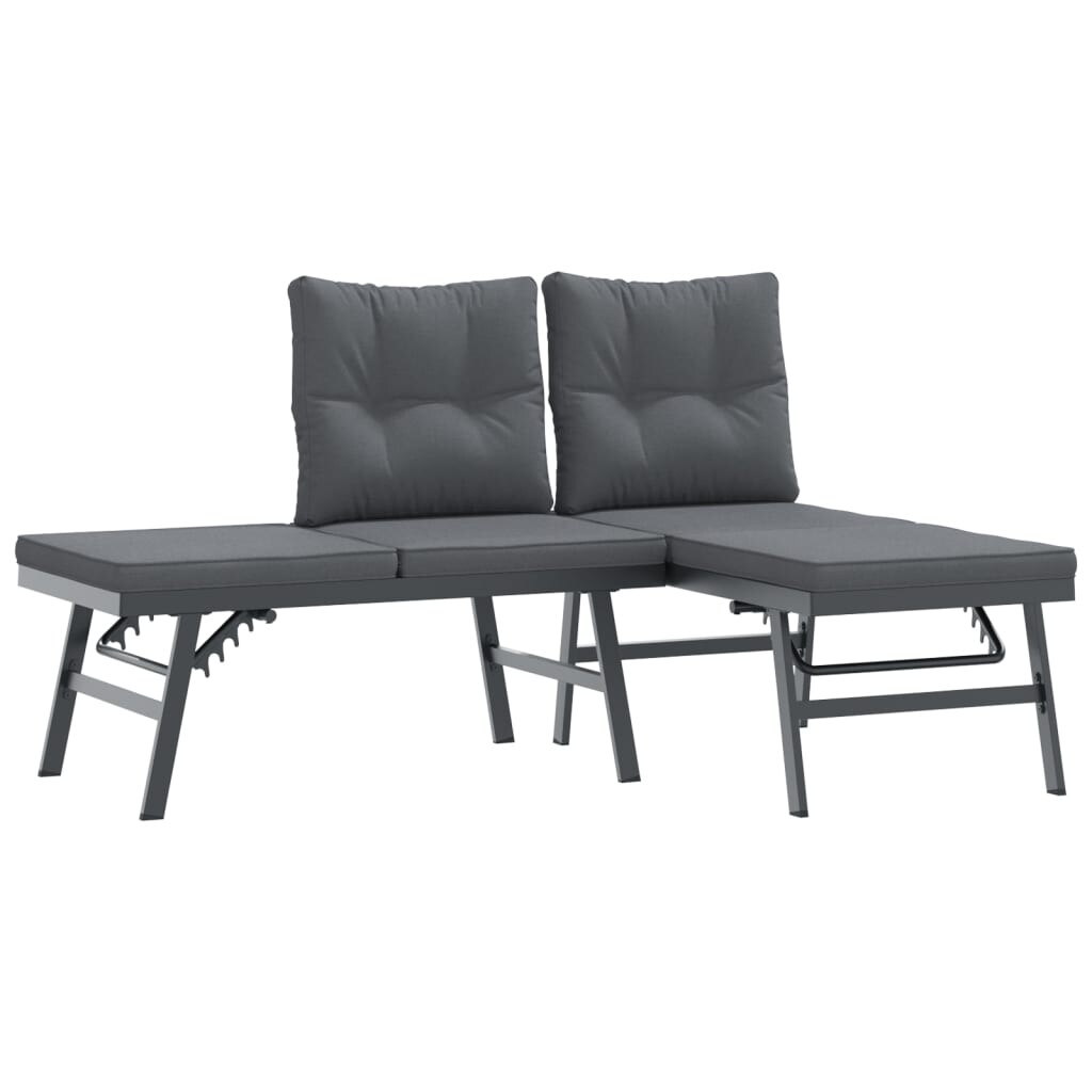 vidaXL Gartenbänke mit Kissen 2 Stk. Schwarz Pulverbeschichteter Stahl Image
