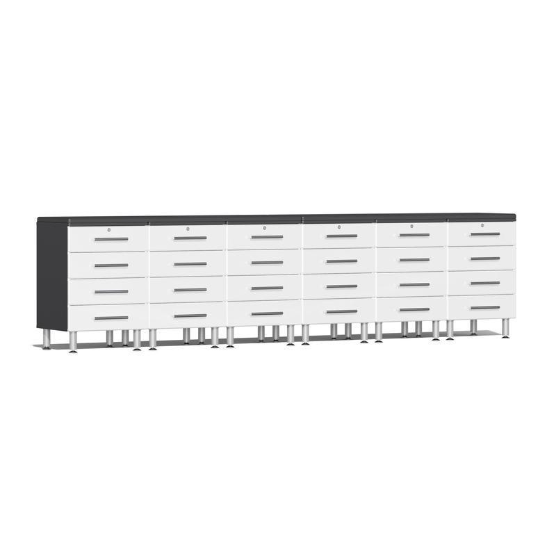 Ulti-MATE Garage Workbench With Drawers, 8-Piece With 6X 4-Drawer Base Cabinets, Starfire White