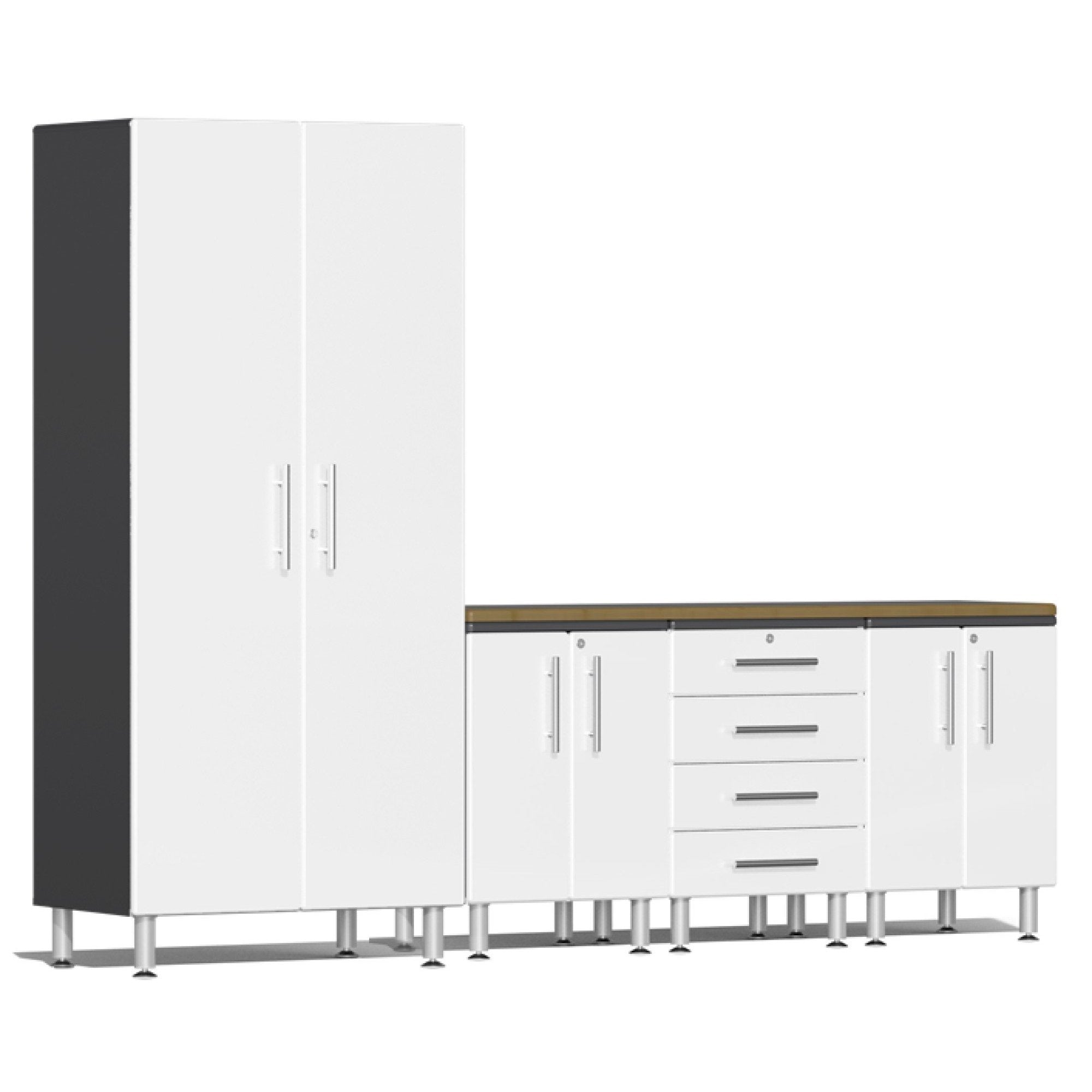 Ulti-MATE Garage Workbench With Drawers, 5-Piece With 3X Base Cabinets, Starfire White