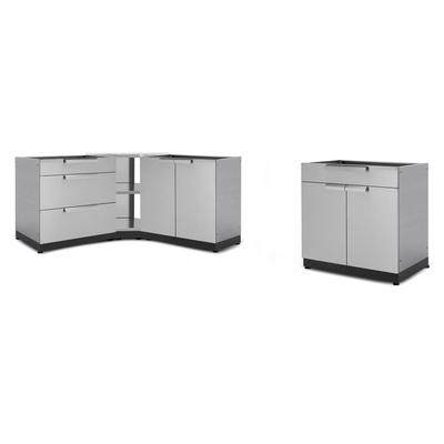 Newage Products Outdoor Kitchen Cabinets Stainless Steel 6-Piece Set With 90° Corner Shelf, None
