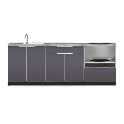Newage Products Outdoor Kitchen Cabinets Slate Gray Aluminum 4-Piece Set With Sink Cabinet, Countertops + Covers