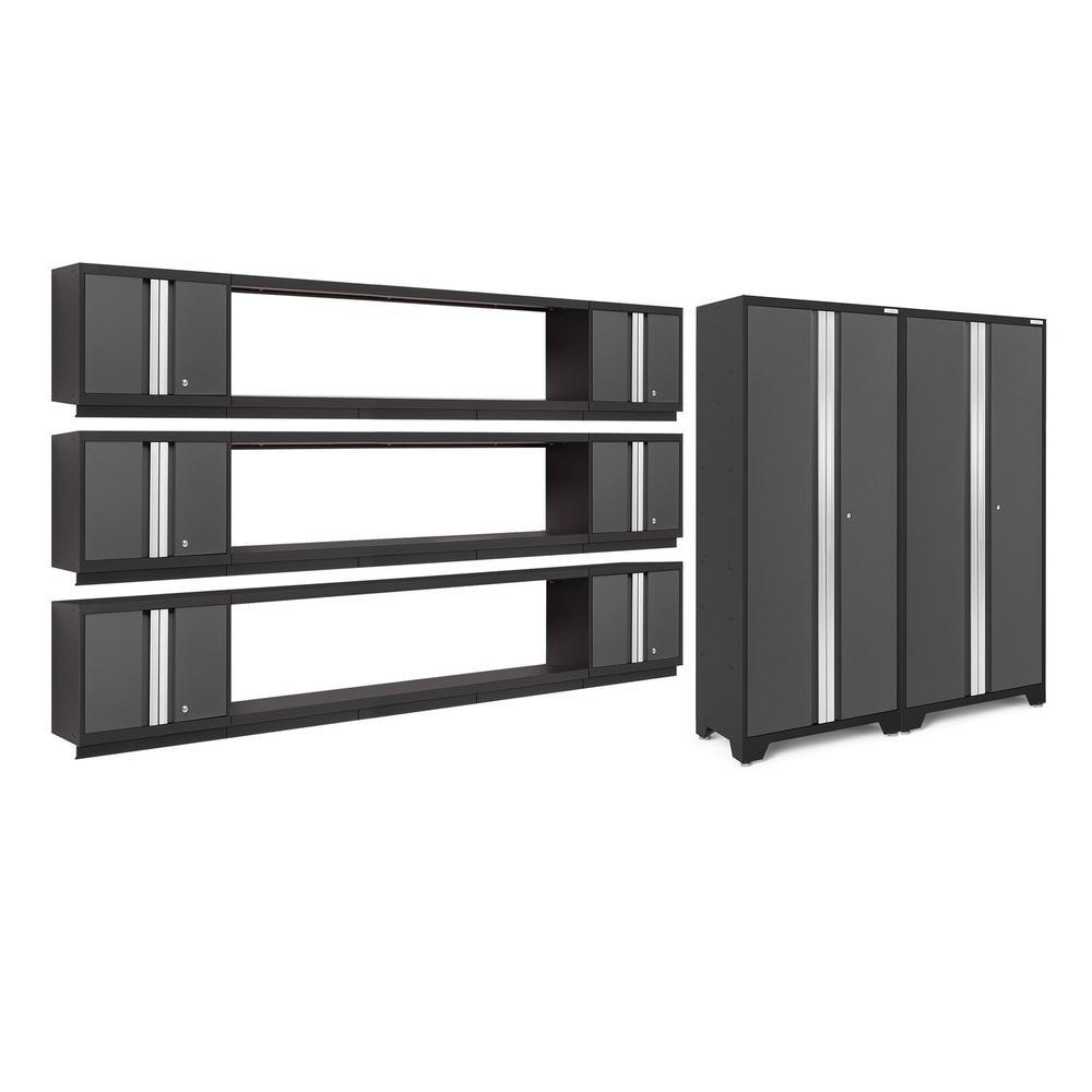 Newage Products Bold 3.0 Series 11-Piece Garage Cabinet Set With 3X Integrated Display Shelves, Grey