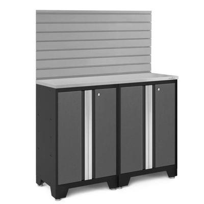 Newage Products Bold 3.0 Series 3-Piece Garage Cabinet Set With Slatwall, Stainless Steel Worktop / 48