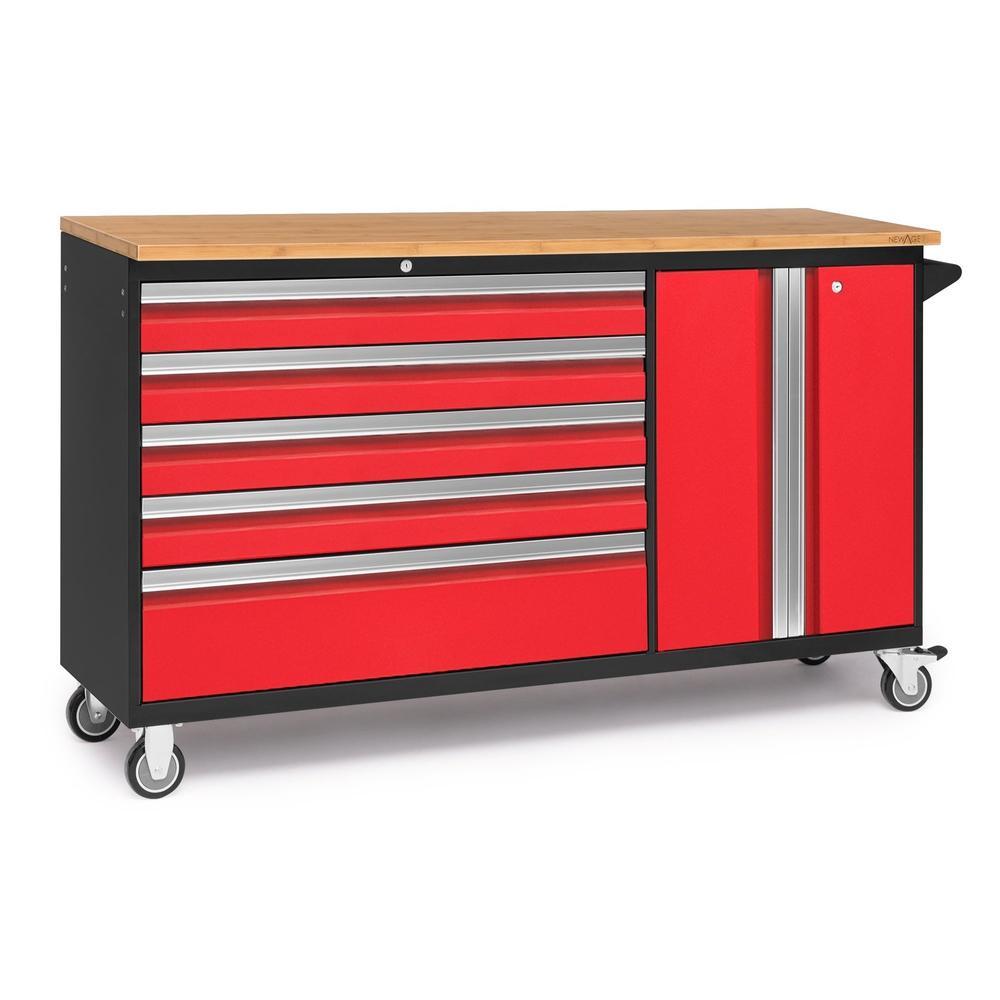 Newage Products Bold 3.0 Series Project Centre, Red / Bamboo Worktop