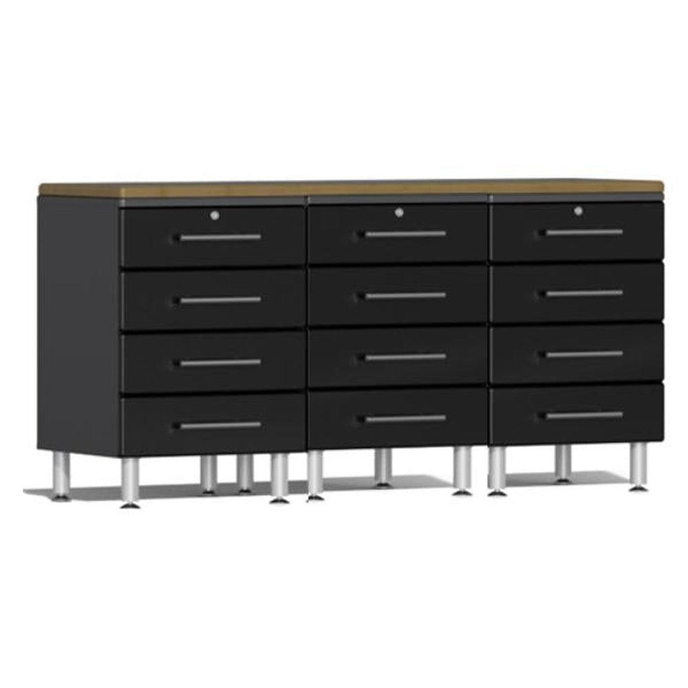 Ulti-MATE Garage Workbench With Drawers, 4-Piece With Bamboo Worktop, Black