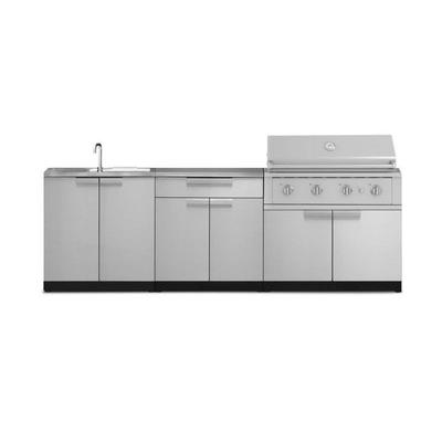Newage Products Outdoor Kitchen Stainless Steel 5-Piece Cabinet Set with Bar, Sink, Grill Cabinet, Performance Grill, and Countertop, 40 / Liquefied Propane (LP)