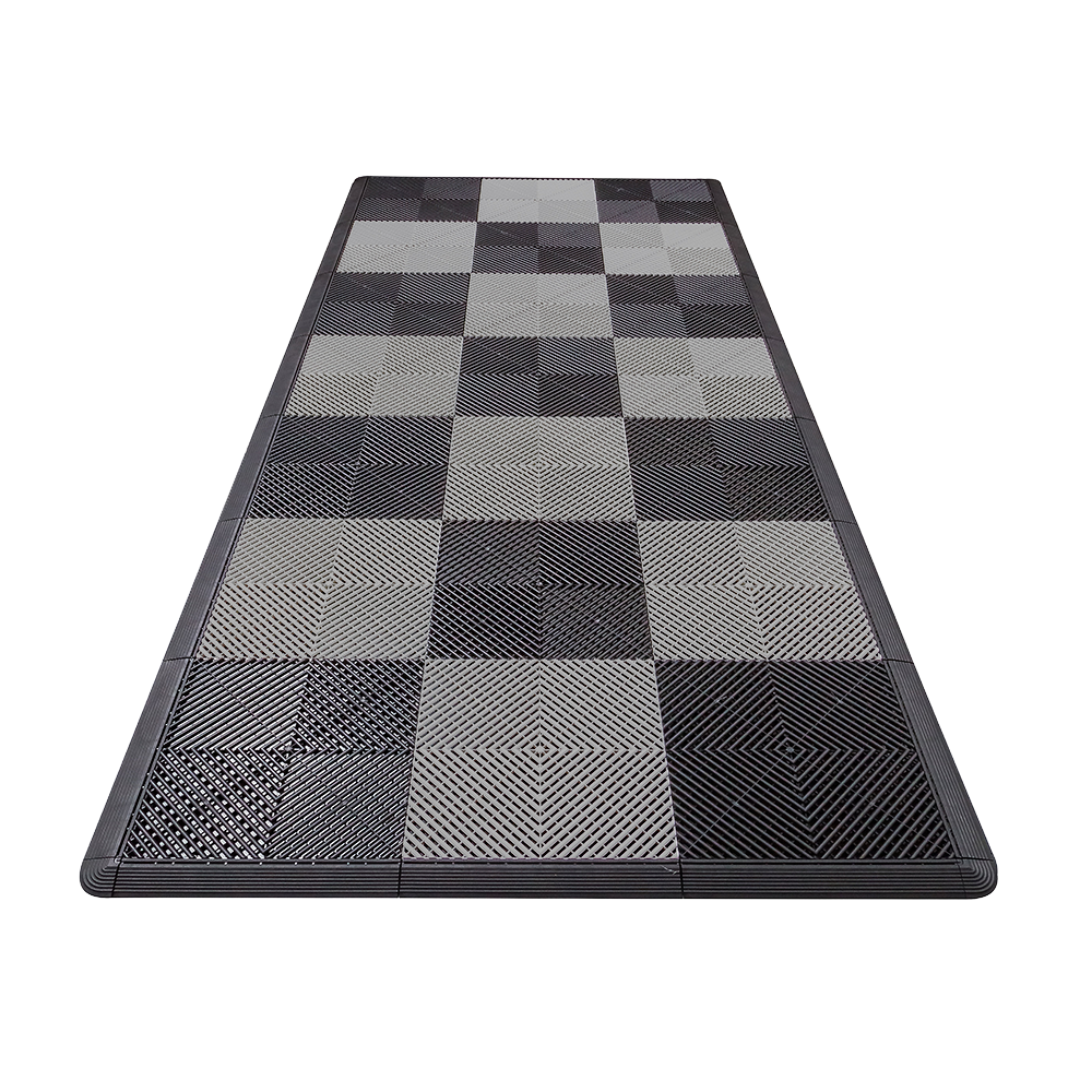 Swisstrax Motorcycle Garage Floor Mat In Ribtrax Pro Tiles (Checkered - Black, Grey)
