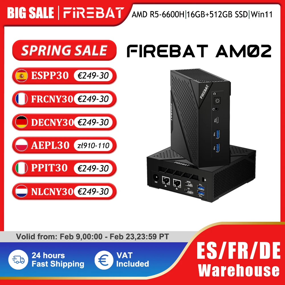 Firebat am02 mini pc und ryzen 5 6600h ddr5 16gb ram 512gb ssd wifi6 bt 5,2 tragbarer desktop mini pc computer netzwerk anschluss hdmi