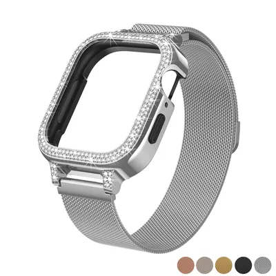 Diamantgehäuse + Metallarmband für iWatch Band Ultra 2, Edelstahlarmband für Apple Watch 9 8 7 45 mm Image