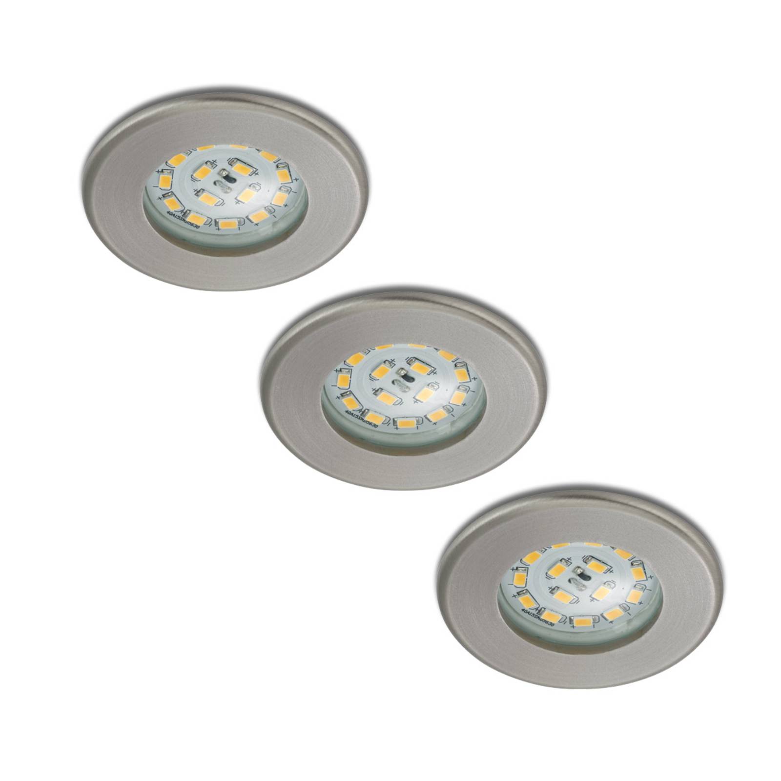 Briloner 3er Set LED-Einbaustrahler Nikas IP44 nickel NIKAS, alu / grau / zink, für Wohn- / Esszimmer, Kunststoff, Modern