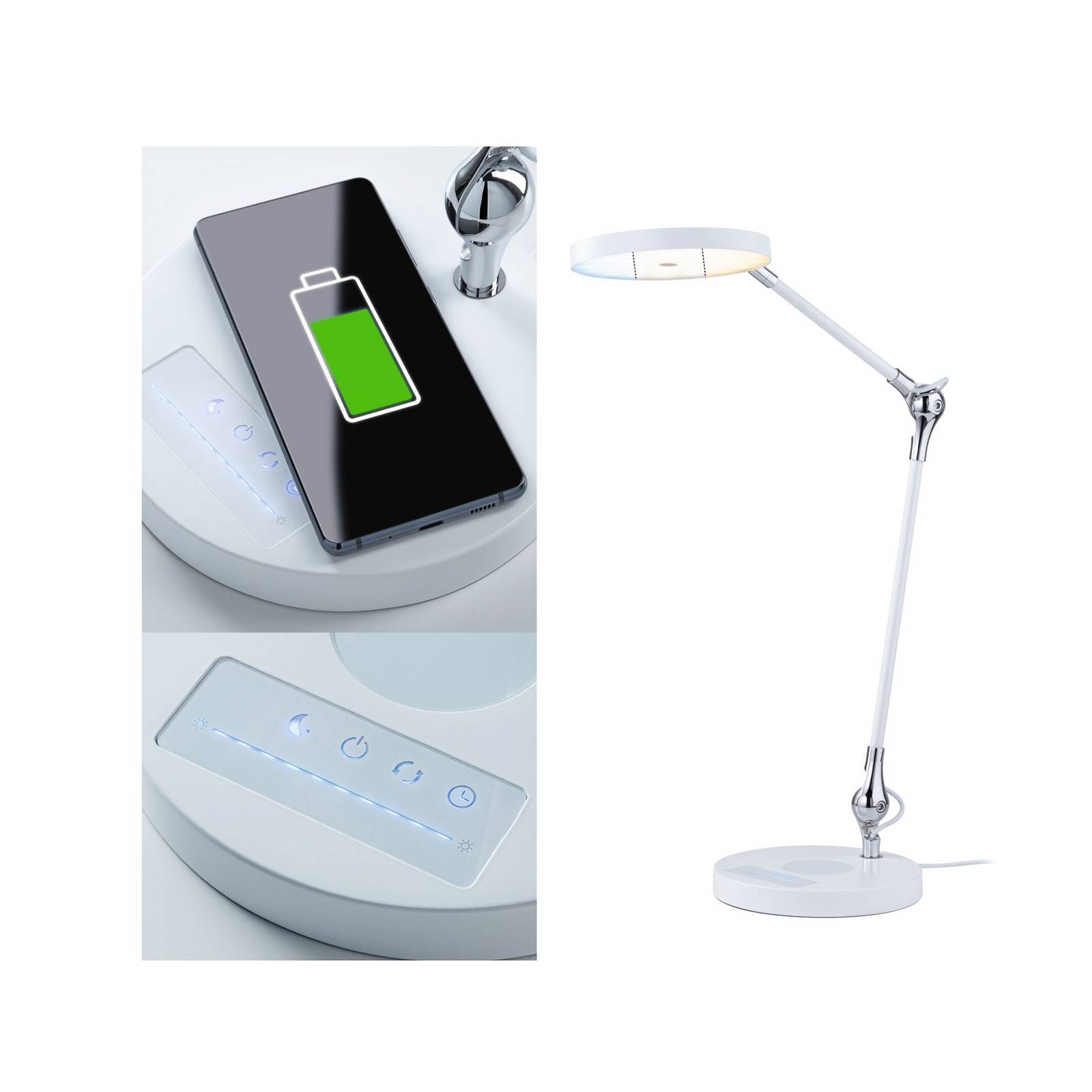 Paulmann LED Schreibtischlampe Numis, dimmbar, weiß / opal, für Arbeitszimmer / Büro, Aluminium, Modern, LED Tischlampe