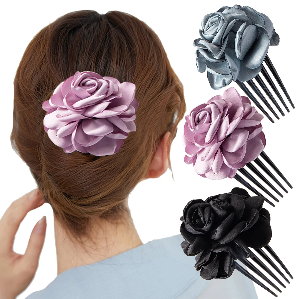Rose Blume Haar Kamm Sticks Haarnadel Braut Brautjungfer Haar Gabel Clip Vintage Hochzeit Pferdeschwanz Styling Werkzeug Haar Zubehör Image