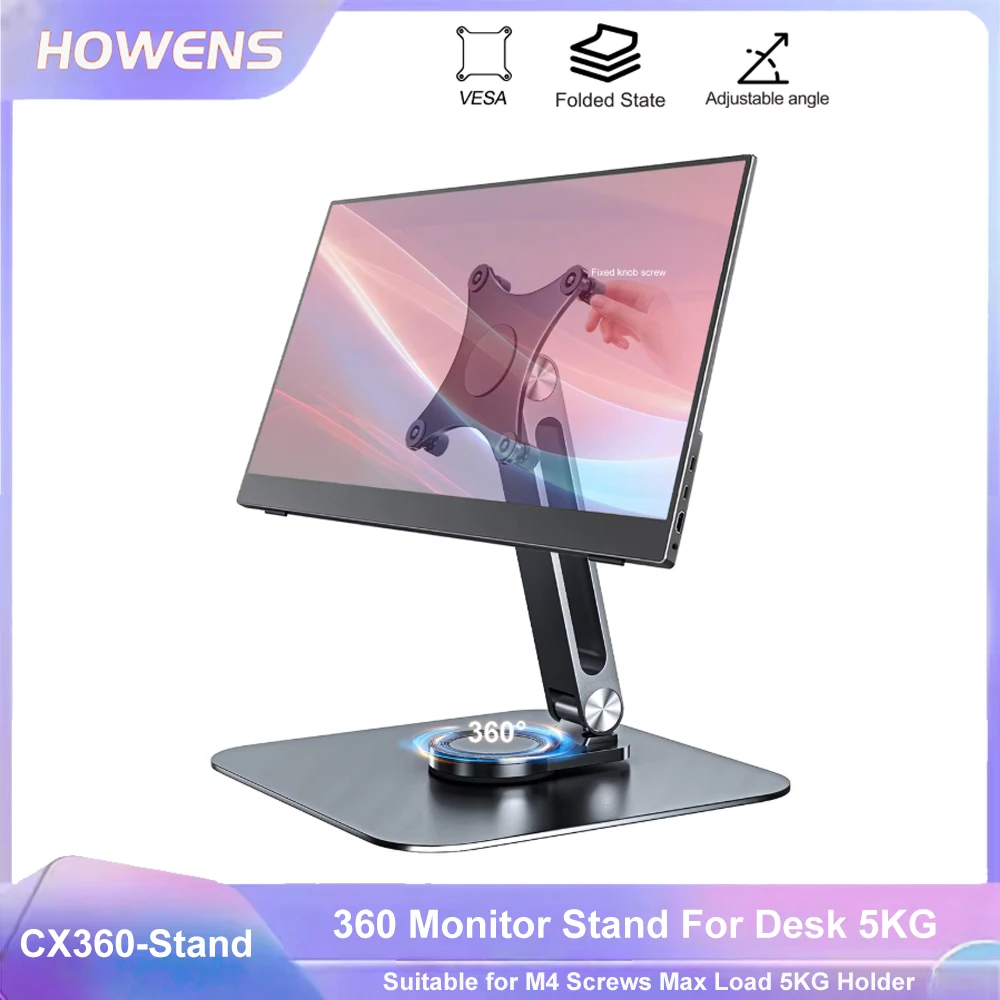 【Versand aus Deutschland】Monitorständer-Unterstützung, Aluminiumlegierung, Desktop 360 VESA 75 x 75 mm, geeignet für M4-Schrauben, maximale Belastung 5 kg Halterung Image