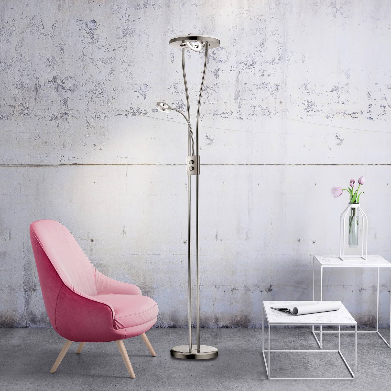 JUST LIGHT. GmbH LED Deckenfluter Helia, dimmbar, alu / grau / zink, für Wohn- / Esszimmer, Metall, Modern, LED Stehlampe