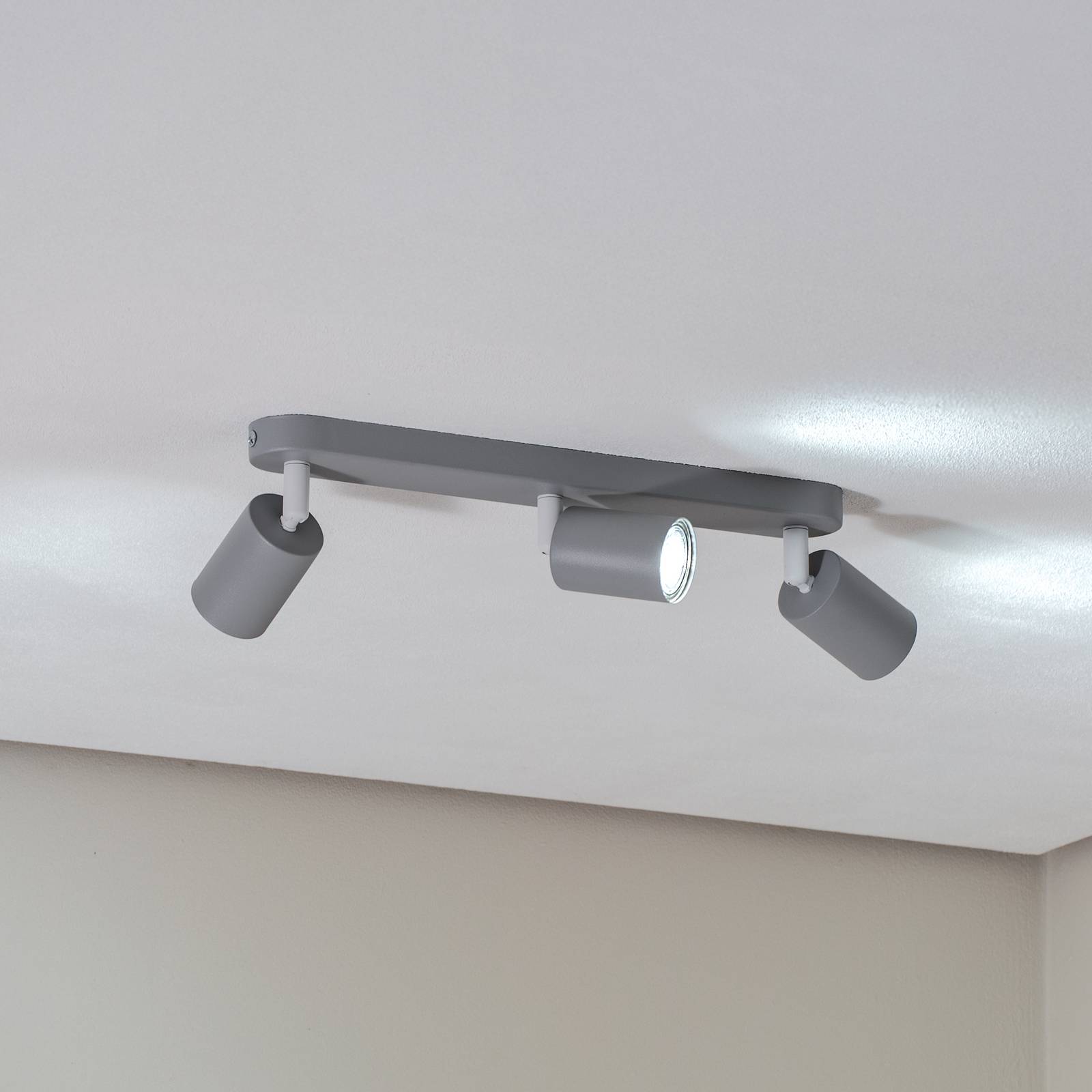Deckenstrahler Livia, grau, 52 cm, 3-flg., Metall, GU10 Livia TK Lighting, dimmbar, alu / grau / zink, für Kinderzimmer, Metall, Strahler