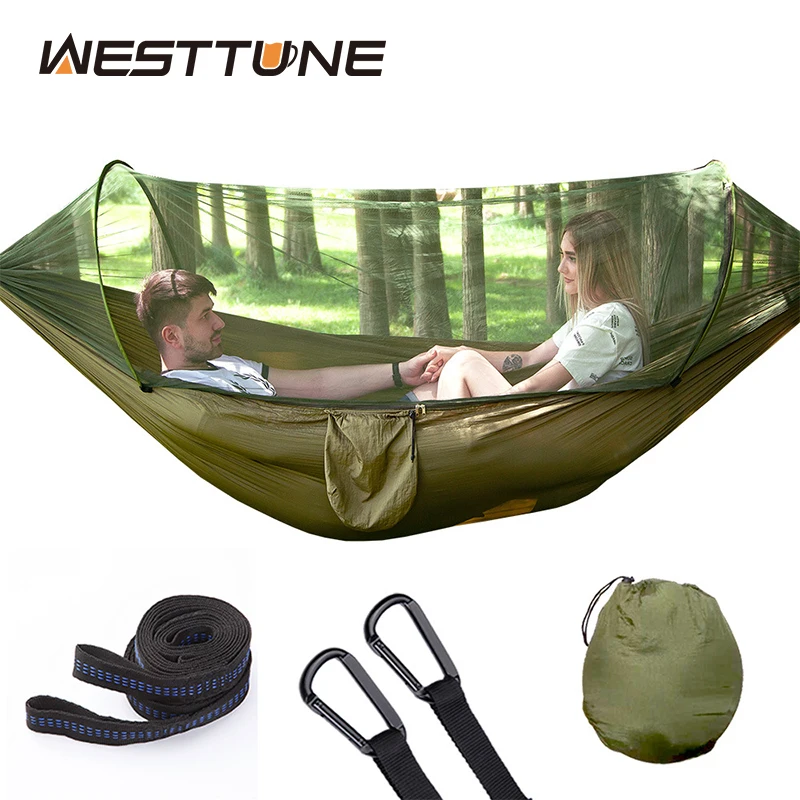 WESTTUNE Outdoor-Camping-Hängematte mit Moskitonetz, automatische, schnell öffnende Hängehängematten, Stoff zum Aufhängen, zum Schlafen, Schaukelbett
