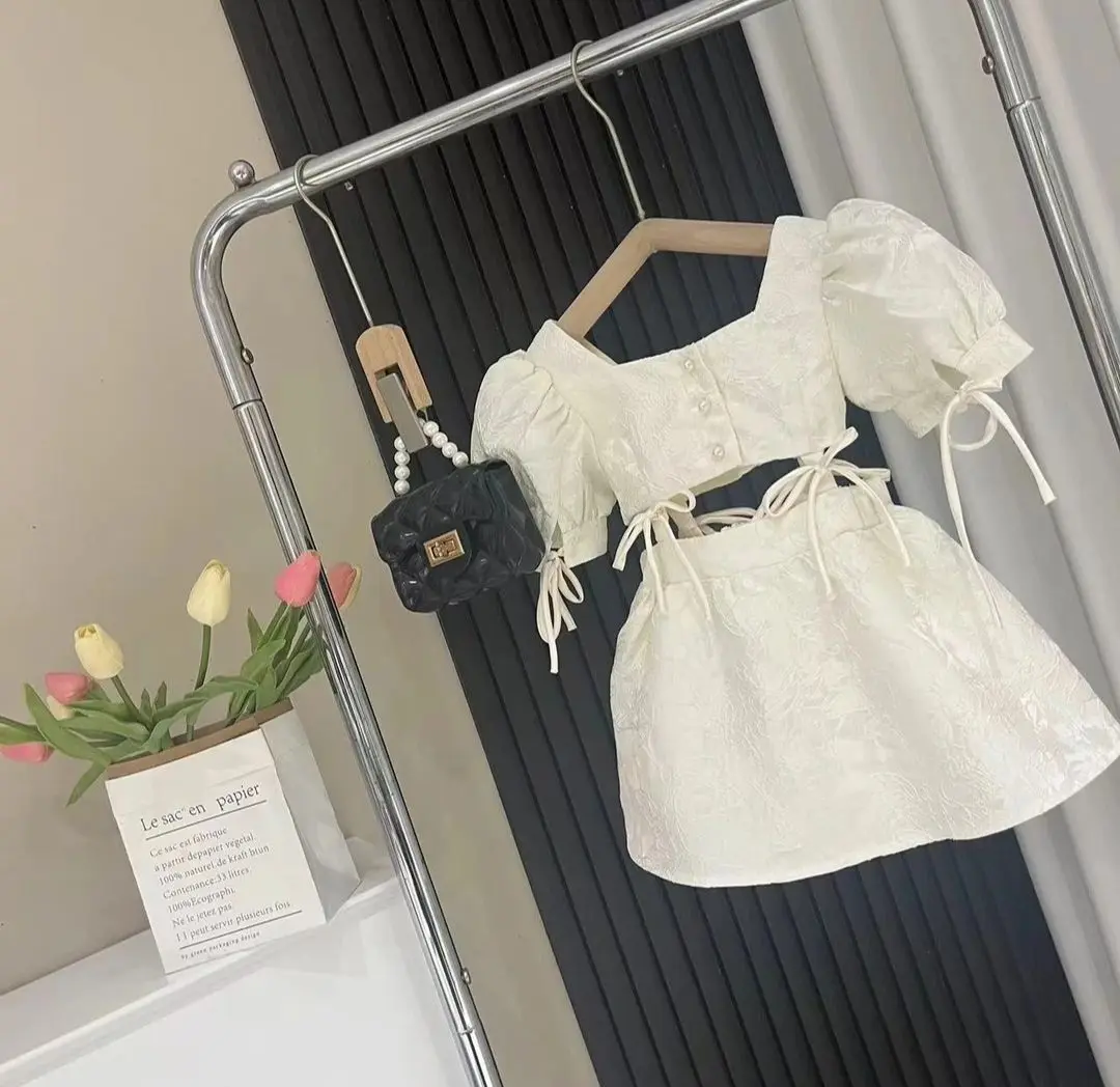 Mode Baby Mädchen Prinzessin Krawatte Kleid Puff Sleeve Infant Toddle Kind Quadrat Kragen Vestido Sommer Casual Kind Kleidung 2-7Y Image