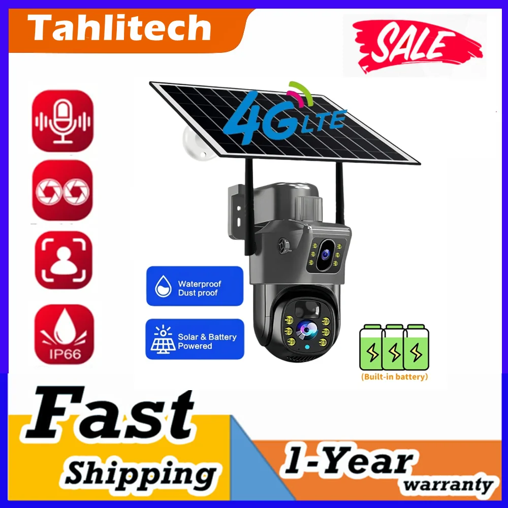 Telecamera Solare Wireless 4K 8MP per Esterni 2026, Doppia Lente 4G Sim, Wifi IP PIR HD con Visione Notturna, Telecamera di Sicurezza PTZ V380Pro per Monitoraggio CCTV