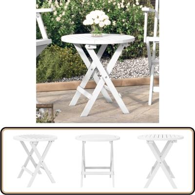 Gartentisch Klappbar Weiß ø 46 cm Massivholz Akazie - Holztisch - Gartentisch - Esszimmertisch Image