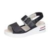 Keilsandalette WALDLÄUFER "H-DINA", Damen, Gr. 6,5, blau (dunkelblau), Nubukleder, unifarben, klassisch, Schuhe, Klettschuh, Sandale, Sommerschuh in Komfortweite H (= sehr weit)