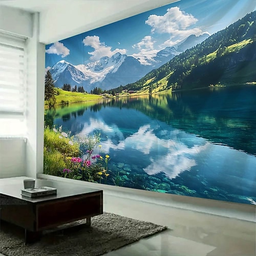 Seelandschaft Wandteppich zum Aufhängen, große Wandteppiche, Wanddeko, Fotokulisse, Decke, Vorhang, Zuhause, Schlafzimmer, Wohnzimmer, Dekoration Image