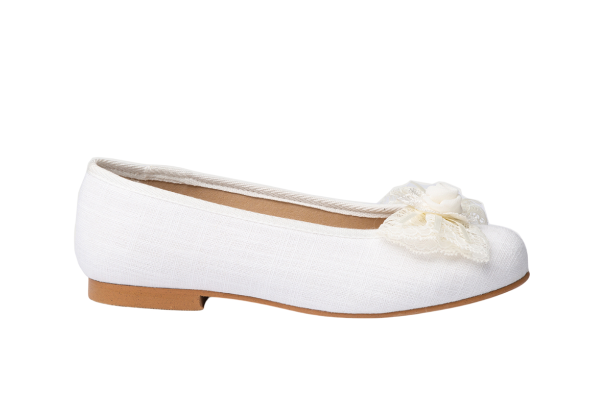 Ballerines de cérémonie en cuir de lin