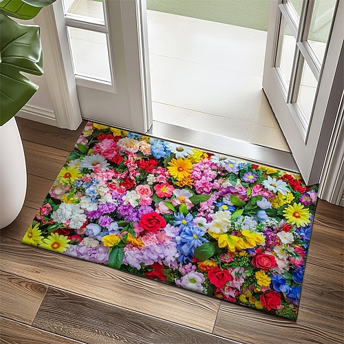Florale Fußmatte Küchenteppich Bodenmatte Rutschfeste Teppich Ölfester Teppich Indoor Outdoor Matte Schlafzimmerdekoration Badezimmermatte Eingangsteppich Frühling Sommer Image