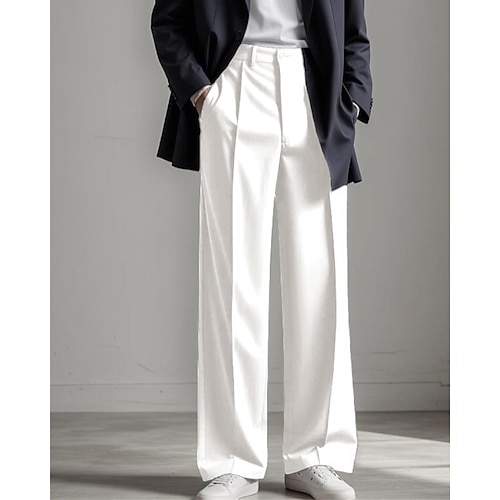 Herren Abschlußfeier Anzughose Hose Chinos Knöpfe Tasche Einfach Komfort Formell Party Arbeit Mode Klassicher Stil Schwarz Weiß Mikroelastisch Image