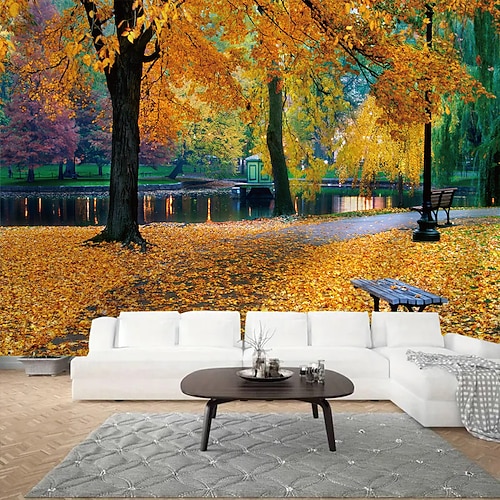 Herbstgelbe Waldlandschaft Wandteppich Wandbild Kunst großformatiger Wandteppich Wanddekoration Fotos Hintergrund Teppich Vorhänge Home Schlafzimmer Wohnzimmer Dekoration Image