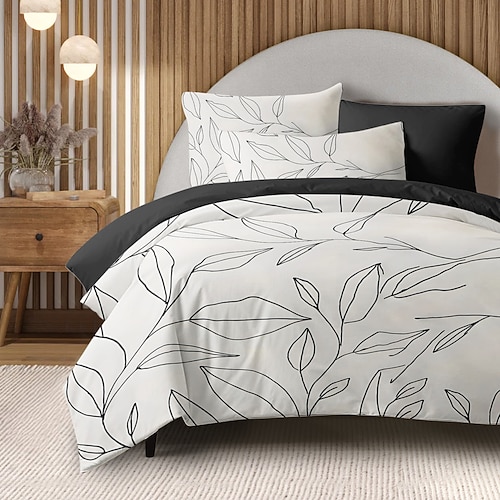 Einfache Blätter Bettbezug Set in voller Größe Bettwäsche Set Steppdecke weich leicht Komforterbezug mit 2 Kissenbezügen für Sommer Frühling Image
