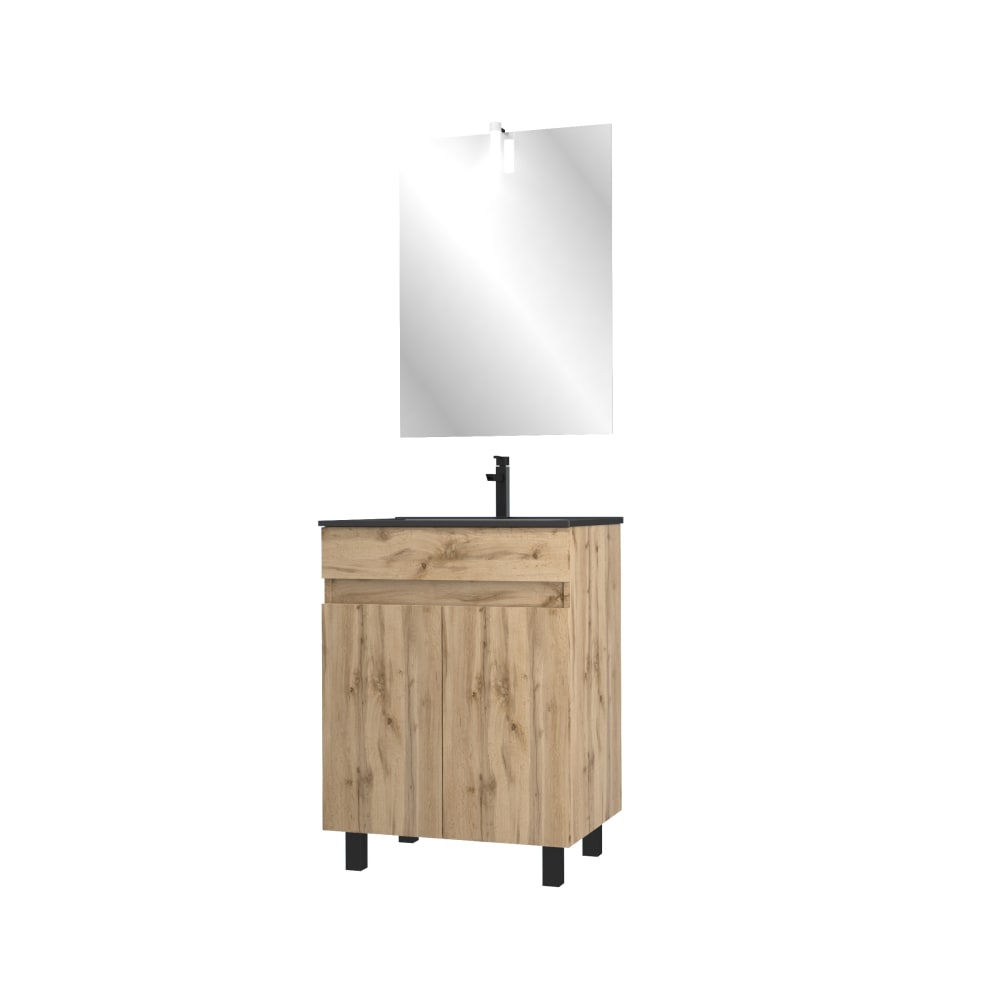 Meuble de salle de bains effet bois marron avec miroir 45x60x81cm