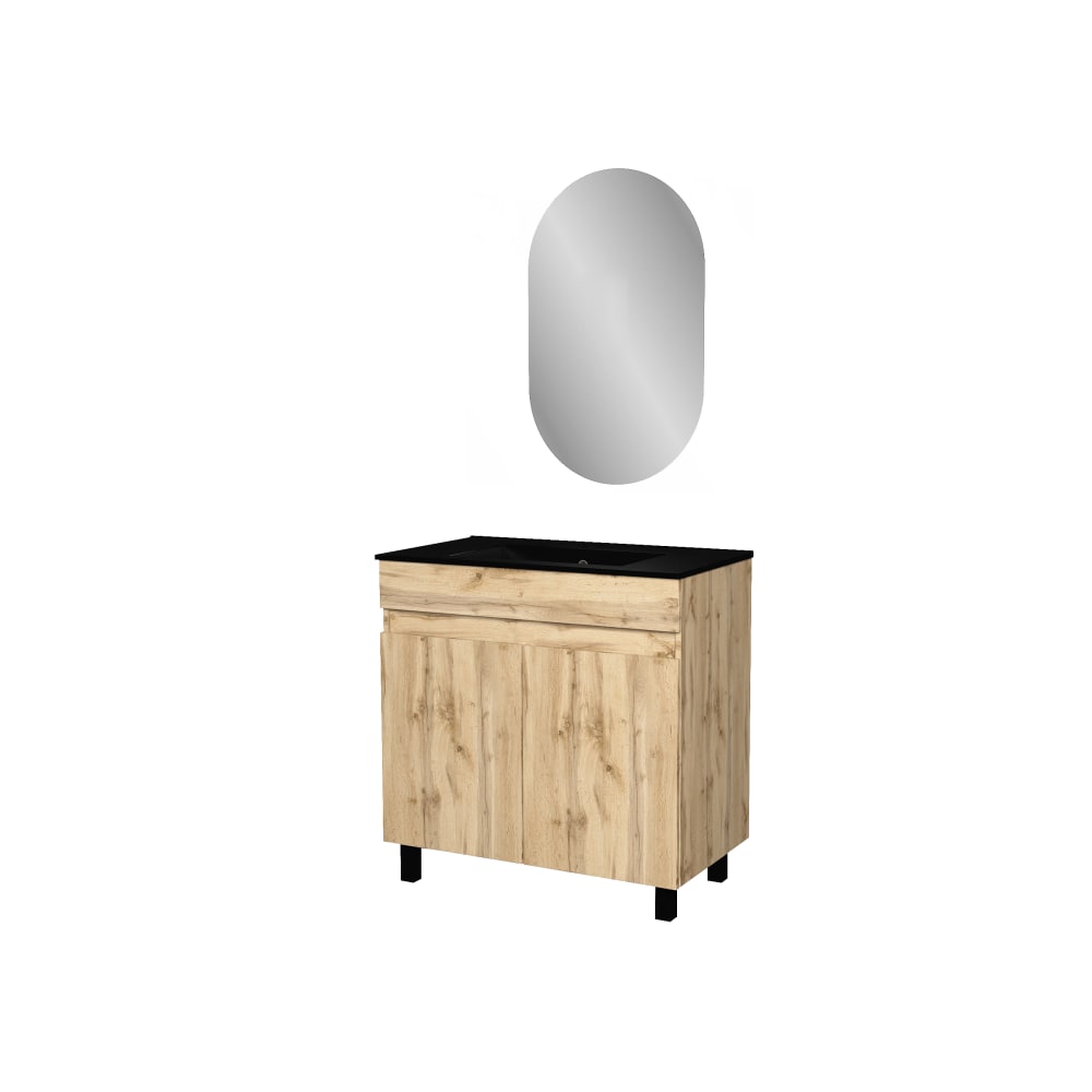 Meuble de salle de bains effet bois marron avec miroir 46x80x83cm