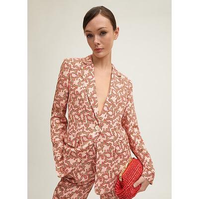 Rebecca Italian Straw Blossom Print Soft Tailored Jacket Strawberry, Strawberry