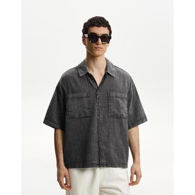 Bershka Short Sleeve Boxy Fit Shirt Men S Dark Grey