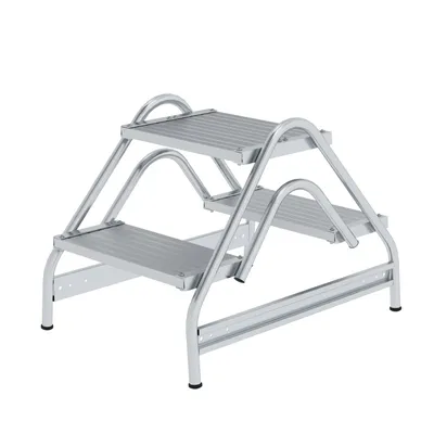 PROREGAL Arbeitspodest beidseitig begehbar | 2x2 Stufen | Aluminium geriffelt | Rutschfeste Kunststoffschuhe Image