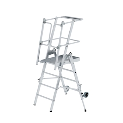 PROREGAL Plattformleiter FlexxStep | 4 Sprossen | inkl. beidseitigem Handlauf | Aluminium | Rutschsichere Leiterschuhe Image