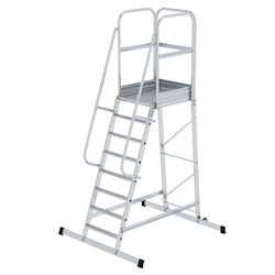 PROREGAL Plattformleiter mit geräumiger Plattform und Rollen | 8 Stufen | inkl. beidseitigem Handlauf | Aluminium Image