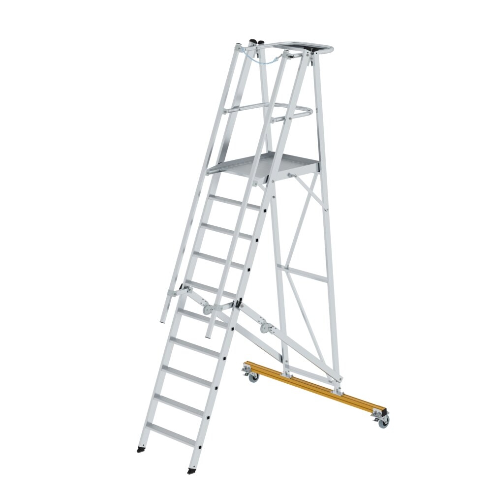 PROREGAL Plattformleiter klappbar und fahrbar | 10 Stufen | inkl. beidseitigem Handlauf | Aluminium | nivello Leiterschuhe Image