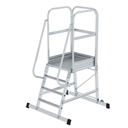 PROREGAL Plattformleiter mit geräumiger Plattform und Rollen | 4 Stufen | inkl. beidseitigem Handlauf | Aluminium Image