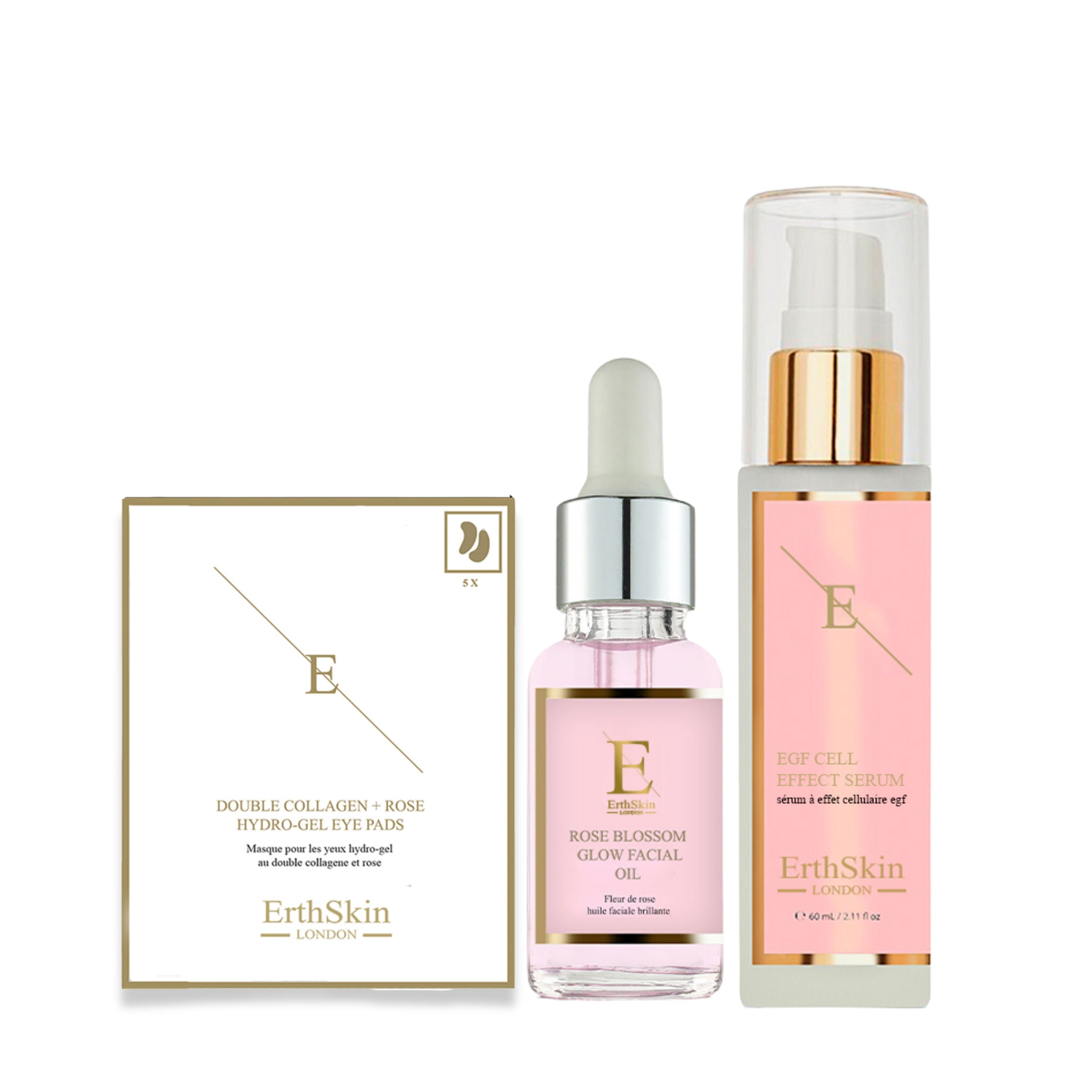 ErthSkin London SIERO EGF + Olio viso luminoso ai fiori Cuscinetti per