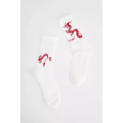 UO Dragon Socks - White at Urban Outfitters