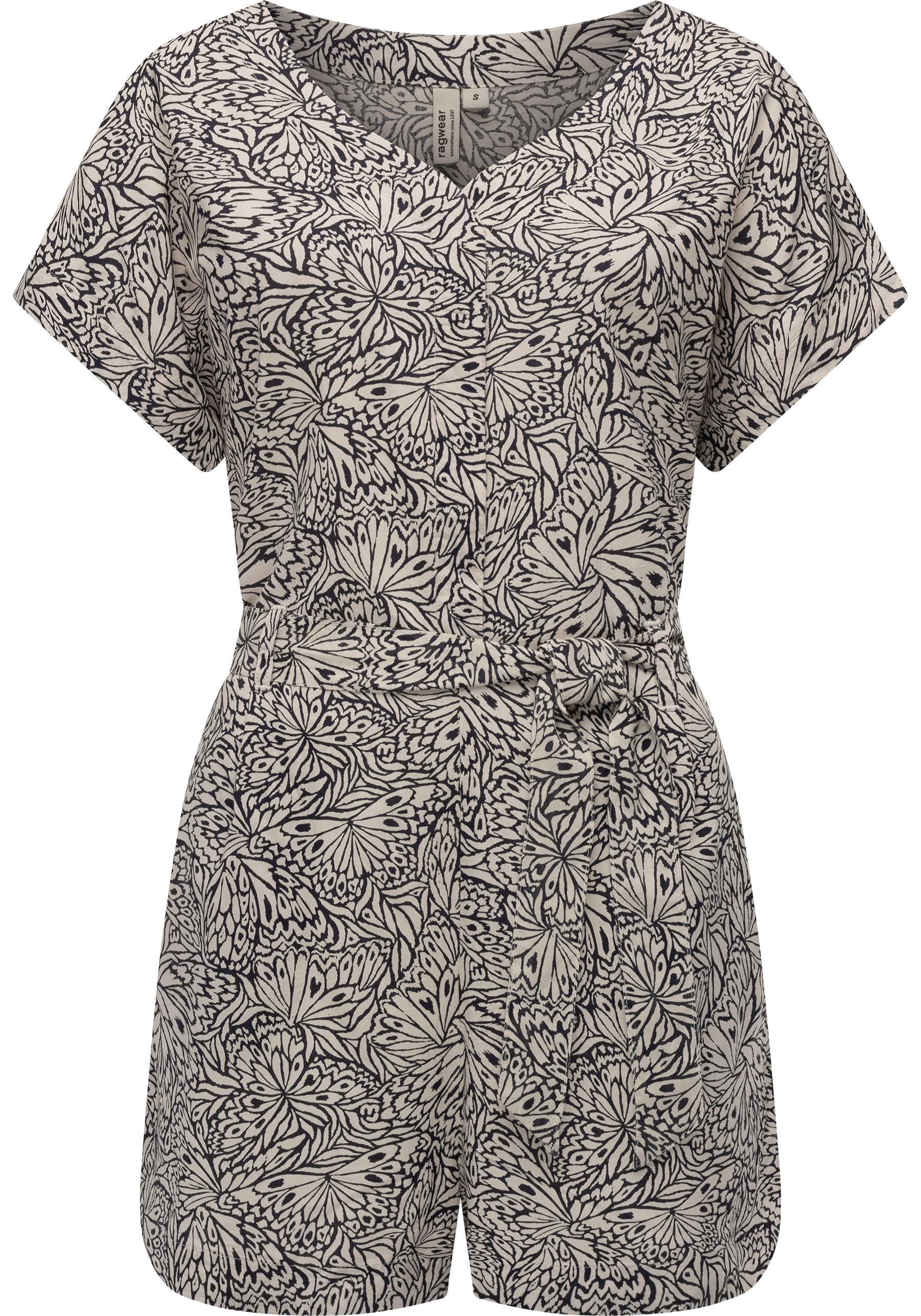 Jumpsuit RAGWEAR "Salwin", Damen, Gr. XL (42), Normalgrößen, beige (ecru), Material: 100% Viskose, gerade ca. Mitte Oberschenkel, V-Ausschnitt, weit abgesteppte Kante, Overalls Jumpsuit, Kurzer Overall mit Taillen-Bindeband