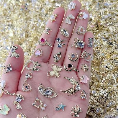 TEMU Luxury Alloy Charm Set: 30pcs Collection, Set With Mica And Pearls, Assorted Golden Rhinestone Pendants, Suitable For Nail Art Design, Fragrance-free Image