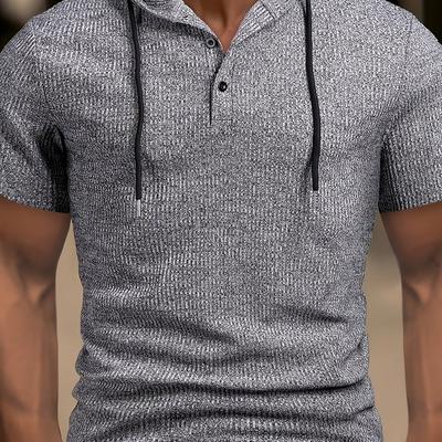 TEMU Men's Textured Ribbed Stitching Contrast Sports Casual Hoodie Henley Shirt Image
