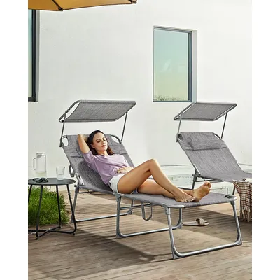 SONGMICS Sun Lounger, Folding Sunbed, Large Reclining Sun Chair, 71 x 200 x 38 cm, Max. Load 150 kg