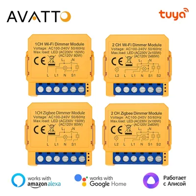 AVATTO Tuya WiFi/ZigBee 1/2 Gang Smart Dimmer Switch Module，Dimmer Light Switch Module APP Remote Control For Alexa Google Home