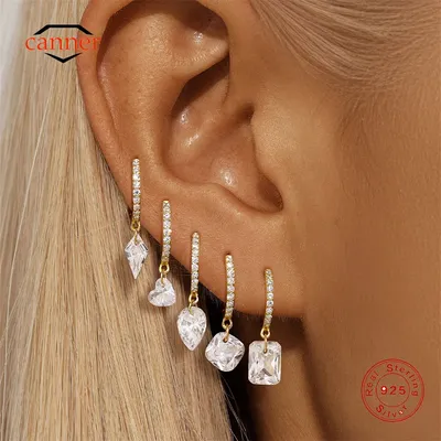 CANNER Heart Shape Water Drop Geometric Zircon 925 Sterling Silver Drop Earring For Women Ins Minimalism Earring Fine Jewelry